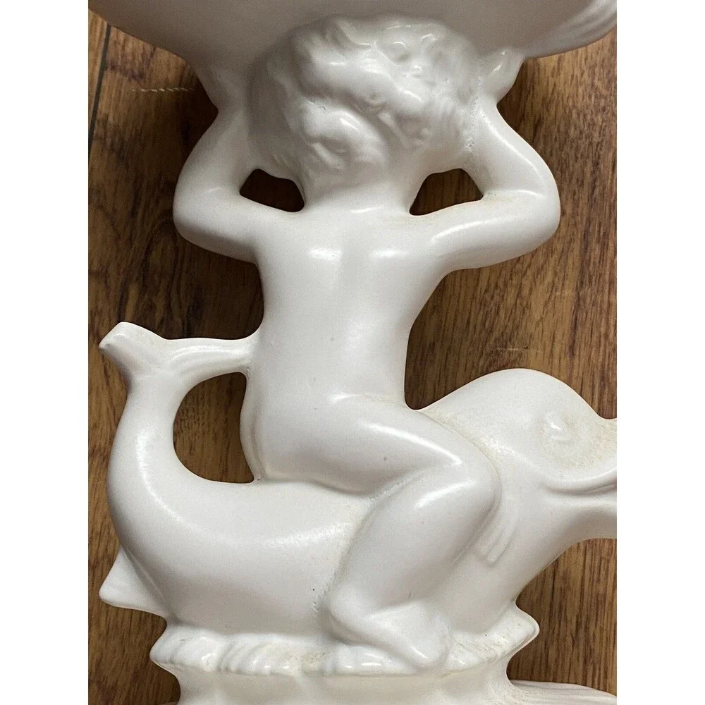 VINTAGE WHITE CHIC CERAMIC CHERUB COMPOTE SOAP DISH SHABBY COTTAGE FARMHOUSE